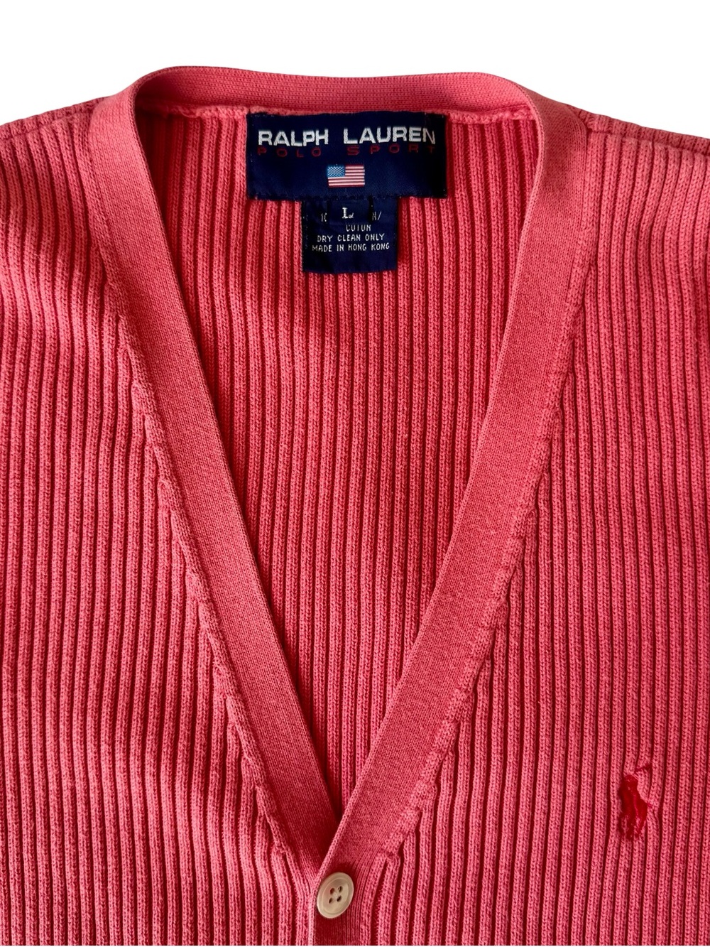 Ralph Lauren Polo Sport Women’s Pink Ribbed Cotton Button-Front Cardigan Size L - Picture 2 of 6